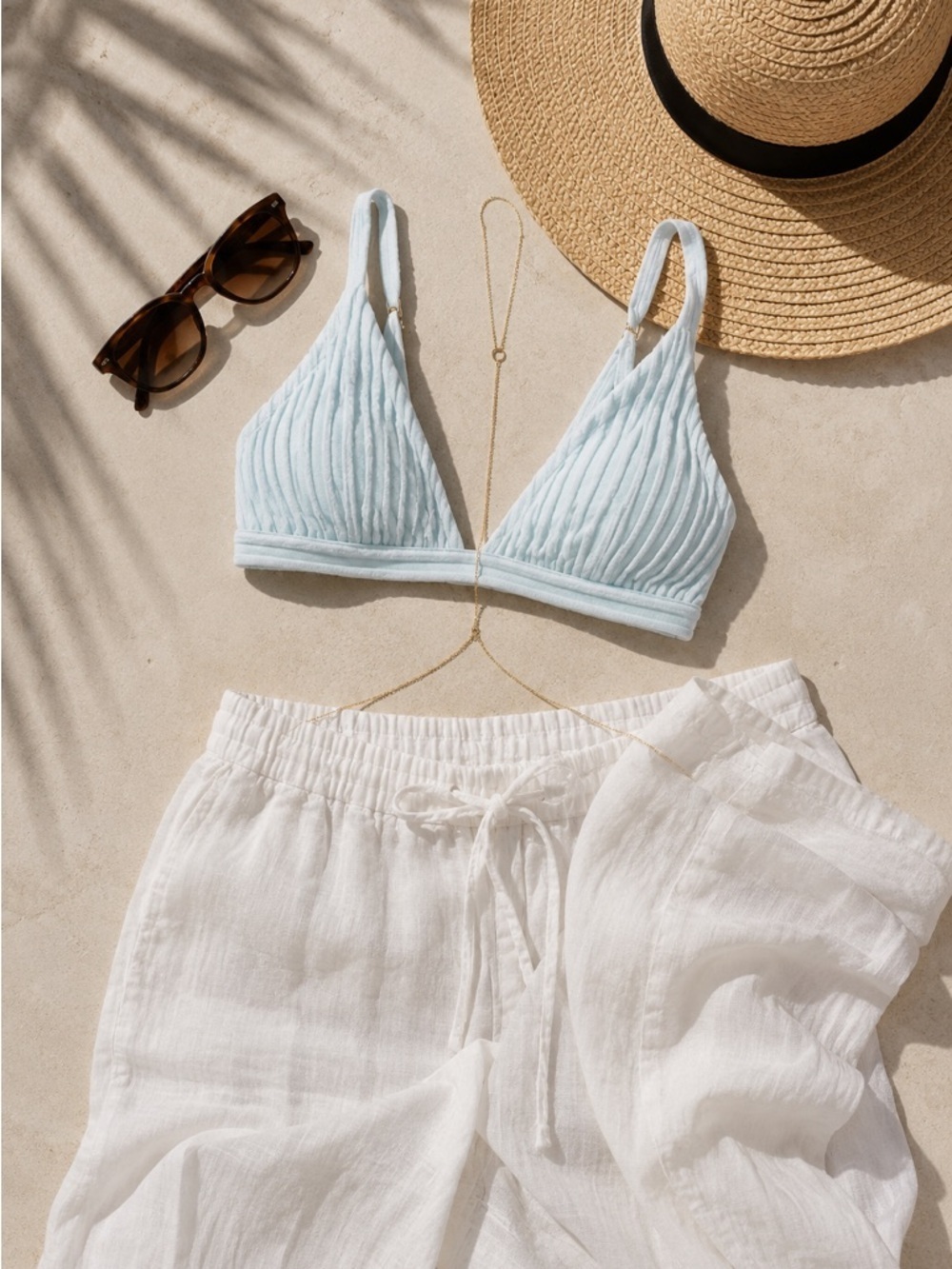Revibe Plush Ribbed Light Blue Triangle Bikini Top Soft Swimwear